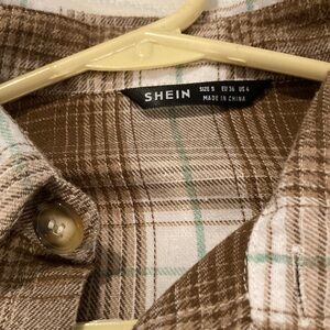 SHEIN Brown and White Plaid Shirt